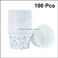 Disposable Cups Sts Kitchen Supplies Kitchen Dining Bar Home Garden 100Pcs Paper Ice Cream Cake Cup Dessert Bowls Party For Baking Weddin