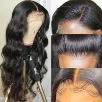 Кружевные передние парики человеческие волосы волны фронтальной парик 26 дюймов черный цвет