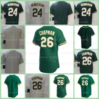Matt Chapman 26 Baseball Jersey 24 Ricky Henderson Green Coolbase Blank White Men 남성 티셔츠 유니폼 품질 유니폼