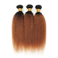 Kinky düz paketler 30 inç Brezilya Ombre Kahverengi İnsan Saç Uzantıları 3 PCS anlaşma T1B/30 Yaki Düz Remy Saç örgüleri