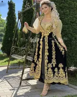 Traditionele Kosovo Albanese Caftan Mariee Avondjurken Zwart Gouden Broek Kant Applique Prom Jurken Robe de Soiree de Mariage
