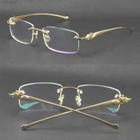 Selling Rimls Metal leopard Seri Panther Optical Gold Sun Square Eyewear Round shape face Male and female With Box C Decoration