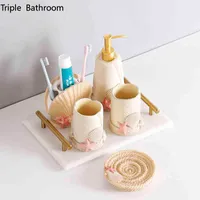 Nordic Bathroom Kit Ressin Soap Daty Tooth Tooth Tooth Tooth Copo Copo Líquido Sabão Sabão Garrafa Recipiente Lavar Cinco Peça Set Accessories H220418