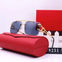 Moda Sport Designer Sunglasses para homens femininos unissex búfalo chifre óculos sem borda Óculos sem aro de ouro prateado oleosos de moldura de metal de ouro Lunettes 6 cores com caixa