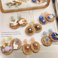 Dangle & Chandelier Handmade Cartoon Drop Earrings For Women Wooden Straw Weave Rattan Big Round Wedding Trendy Jewelry 2022Dangle
