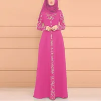 Sıradan elbiseler kadınlar müslüman elbise tam kapak duası Kaftan Arap Jilbab Abaya İslami Dantel Dikiş Dresshijab Vestido Robe Musulman R5CASUA