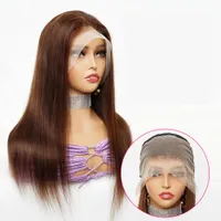 #4 Bruin bot recht 13x4 Lace Front Haarpruiken Pruiken Raw Indian Hair Gekleurde 4x4 Transparante kanten sluitingspruik voor vrouwen vooraf uitgesproken 12-26 inch 150% dichtheid