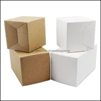 Förpackningslådor 30st White Brown Kraft Paper Gift Package Box Foldbar Party Handmited Soap Papertboard Jewelry Diy Craf ShapedBagsShop Dhtln