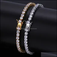 Jóias de pulseiras de tênis 5mm 4mm m Iced Out Diamond Bracelet Zirconia Triple Lock Hiphop 1 linha Diração cúbica de homens 2021 87GHN