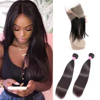 Indian Virgin Hair 2 Bundles With 360 Lace Frontal 3 Pieces lot Straight Human Hair Wefts With 360 Frontal Closure With Baby Hair 2733