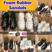 Designer Women Shoes Foam Rubber Sandals Womans Shoe Luxury kitten Heel Slippers Sandal Black White Slides With BOX Fashion Med Slide Newest Platform Slipper