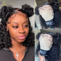 Lace Wigs 13x6 Short Bob Front Human Hair For Women Preplucked HD 4x4 Closure Curly Deep Wave Frontal Wig Water Pixie Cut Tobi22