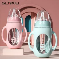 Baby bottle Glass Dual Use and Children Drinking Cup Bottle Grip Handle for Natural Wide Mouth PP Silicone handle 220414