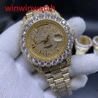 NEW Luxury 43mm Gold Big diamond Mechanical man watch gold diamond face Automatic Stainless steel men's prong set watches249l