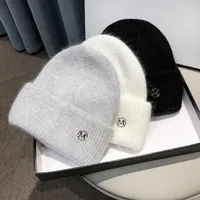Beanie/Skull Caps Women&#039;s Hats Winter Thick Warm Knitted Unisex Solid Color Letter M Soft Fur Hair Skullies BeaniesBeanie/Skull Beanie/Skull
