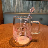 Starbucks Cherry Blossom Season Cold Color Changing Glass Cup Soft Powder Cherry Coffee Cup Set met Cherry Blossom Glass Mixing Stick
