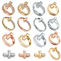 Band de cr￩ateurs de luxe Anneaux 925 Silver CZ Diamond Letter T Women Wedding Ring Fashion Classic Jewelry
