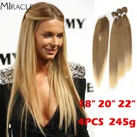 Synthetic Straight Hair Weave Bundles With Closure Ombre Synthetic Hair Extension 4pcs Lot 22 For Black Women Miracle Hair H220429