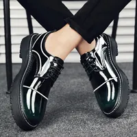 Oxford ayakkabılar pu düz renkli bağcıklı moda yuvarlak ayak parmağı basit klasik genç gençlik parlak deri kalın-çözülmüş sıradan ayakkabılar hm425