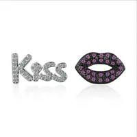 Stud Charm 925 Sterling Silver Earring Exquisite CZ Sweet Sweet Kiss Lips Earrings for Women Valentine's Day Jewelry Giftudstud