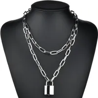 Chains DIEZI Fashion Double Layer Lock Gold Silver Color Chain Necklace Men Punk Link Padlock Pendant For Women Jewelry