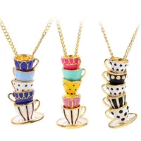 Pendant Necklaces Boho Hand Made Tea Cup Necklace Woman Collier Sweater Chain Clothing Accessories Long Enamel Collane Jewelry257h