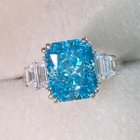 Big Square Blue Stone Ring for Women Anniversary Accessories Trendy Jewelry