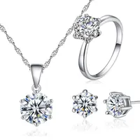 Collier de boucles d'oreilles Corée Fashion Elegant Bride Wedding Jewelry Set Exquis Six Claw Zircon Ring Charm