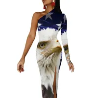 Robes décontractées américain drapeau chauve aigle longue robe femme spirituelle étoile imprime