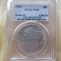 US COIN 1894 VF30 MORGAN DOLLAR CRAFT ARGENT ARGENT COINS DE MONNAIE SENIR TRANSPARENT BOÎTE