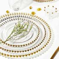 P&T 8.25" 10.5" 12.5" 13 Inch Dinner Under Plate Decorative Glass Gold Beaded Chargers Plat for Wedding285Q