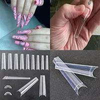 600Pcs XXL Extra Long French False Nails Half Cover C Curve Acrylic Extension Salon Supply Coffin Cowboy Clear Fake Nail Tips & 317n