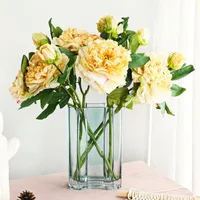 Decorative Flowers  Wreaths Artificial Flower, Single Branch 49cm With Leaf, 2 Head Yellow Chaise Peonies, El, Wedding, Living Room Flower