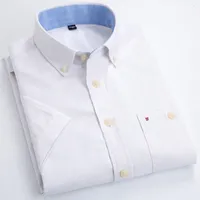 Summer Short Sleeve Men s Solid Oxford Casual Shirt Easy Care plain leisure Comfortable regular Fit dress shirts 220808