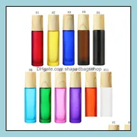 Packing Bottles Office School Business Industrial 10Ml Essential Oil Roller Ball Bottle Colorf Wood Er Refillable Container Sn1565 Drop De