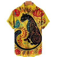 남성용 드레스 셔츠 유니니스 렉스 2022 여름 하와이 셔츠 남성 3D 동물 프린트 및 여자 호랑이 패턴 짧은 소매 느슨한 통기성 5xlmen 's