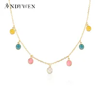 ANDYWEN 925 Sterling Silver Rainbow Smile Happy Mood Face Smiley Charm Choker Necklace Long Chain Jewelry Luxury Jewels 220805