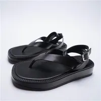 Za Strappy Thick-Soled Sandals 여자 21 New Women 's Shoes Black Straphy Flat Cow Fashion Sandals Summer Flip-Flops