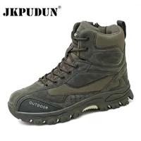 Tactical Military Combat Boots Men Genuine Leather US Army Hunting Trekking Camping Mountaineering Winter Work Shoes Bot JKPUDUN L2503