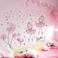 Shijuehezi Dandelion Flowers Wall Sticker Diy Girl Flamingo Mural Decals For Kids slaapkamer babykamer kinderkamer huis decoratie 220607