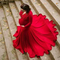 어깨가없는 출산 드레스 포지티브 소품 섹시한 분할 측면 맥시 가운 임산부 긴 임신 드레스 PO Shoots298L299V
