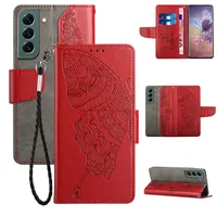 Butterfly Leather Wallet Cases For Samsung S22 Ultra Plus S21 Note 20 A33 A13 4G A03 Core A53 M52 A23 Hybrid Animal Print Credit ID Slot Flip Cover Red Holder Girls Purse
