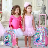 حقيبة يد الاطفال المتداول الأمتعة مع عجلات للفتيات - يونيكورن