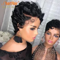 Pixie Cut Wig Human Hair Short Bob Wigs For Woman Natural Color Brazilian Curly Wigs Full Machine Made 180 Density