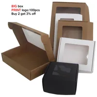 Present Wrap Multi Size Cajas de Carton Window Paper Stor Box Packaging Diy Custom Black Kraft Craft Big Packing Cardboard