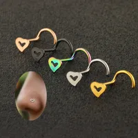 Мода из нержавеющей стали нос -шпильки форма сердца многоцветные носовые кольца крючки пирсинг пирсинг ювелирные изделия