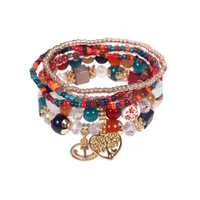 Elastic Crystal Rice Strands Bracelet For Women Geometric Natural Stone Multi-layer Beads Bracelet Set Bohemian Jewelry Gift 6PCS/SET
