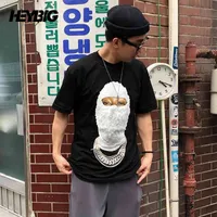 Heybig Japanes Fashion Brand Masked Portrait Impresión American Spoof American Hip Hop Street Freed Short Shirt