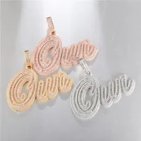 New Fashion DIY Custom Name Letter Pendant Necklace Gold Silver Color Bling Iced Out CZ Stone Cursive Letters Pendant Necklace wit224R