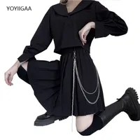 Mujeres góticas negras plisadas cintura alta aline mujer harajuku hembra mini s de estilo preppy falda corta 220702